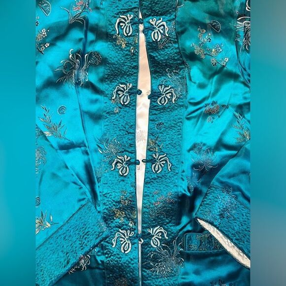 Vtg Solz Squirrel Aqua Blue Floral Reversible Kimono Embroidered Jacket Sz Small - Picture 6 of 6